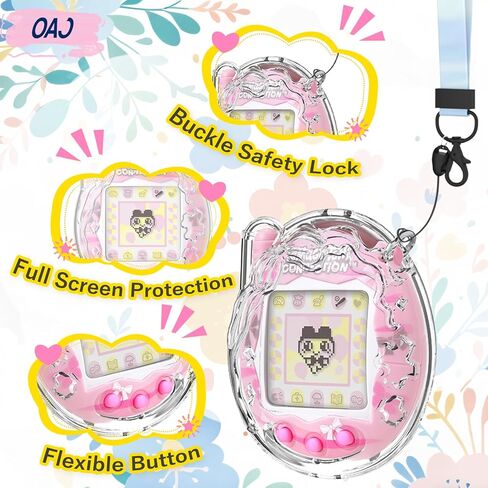 OAJ لحقيبة اتصال Tamagotchi، 3 قطع مع حبل وسلسلة وعروة. حافظة واقية شفافة من البولي كربونات، مناسبة للحيوانات الأليفة الافتراضية، ومتوافقة مع الأطفال والكبار in Kuwait