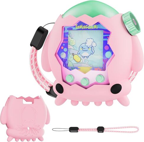 حافظة غطاء سيليكون لـ Tamagotchi Paradise مع حبل قصير، حافظة واقفة متوافقة مع Tamagotchi Paradise، مقاومة للسقوط والخدش (وردي) in Kuwait
