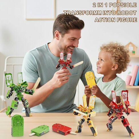 Yerloa Ice Cream Transforming Toy, 2 in 1 Popsicle Robot Toys for Kids Toddler Fun Deformation Robot Action Figure, Christmas Birthday Gift Toys for Boys Girls 3-8 (Brown) in Saudi Arabia