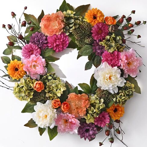 Waipfaru Spring Wreaths for Front Door, 22'' Summer Front Door Wreath with Daisy Flowers & Greenery Leaves, Pink Wreath for Indoor & Outside All Season, Porch Patio Wall Decor in Saudi Arabia
