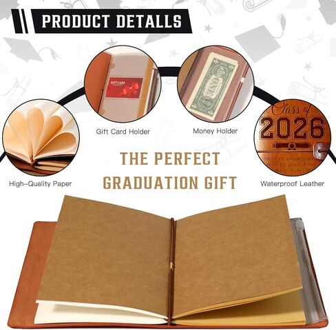 Class of 2026 Graduation Gifts Leather Journal, 2026 Graduation Gift for Her Him 140 Page Refillable Journal Presents, High School College Grad Gifts Ideas for Women Men Graduates in Saudi Arabia