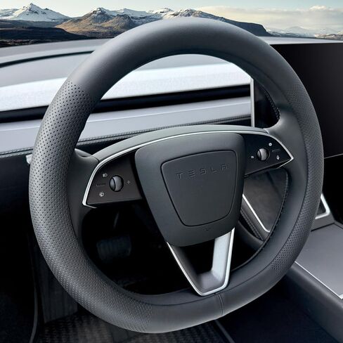 غطاء عجلة القيادة Tesla Model 3 وModel Y، مريح، غير قابل للانزلاق، مسامي، جلد نابا أسود (أسود) in Kuwait