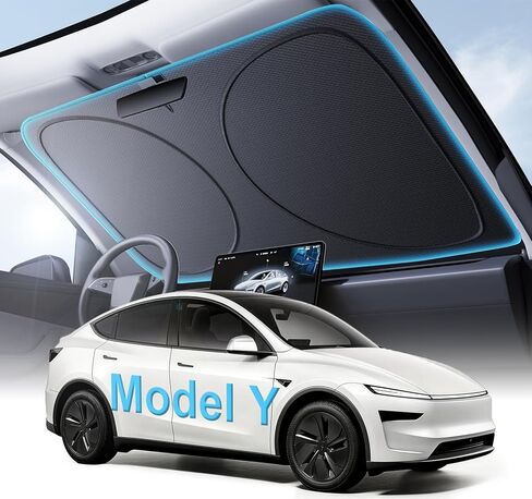 مظلة شمس للزجاج الأمامي مُحدثة لعام 2026 لطراز Tesla Y [ملاءمة مخصصة دقيقة، كتلة فائقة من الأشعة فوق البنفسجية والحرارة] نسيج بتقنية التبريد، متين قابل للطي مع حقيبة تخزين، يناسب العرعر 2020-2026 in Kuwait