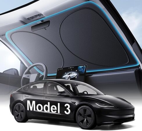 مظلة شمس للزجاج الأمامي مُحدثة لعام 2026 لطراز Tesla Y [ملاءمة مخصصة دقيقة، كتلة فائقة من الأشعة فوق البنفسجية والحرارة] نسيج بتقنية التبريد، متين قابل للطي مع حقيبة تخزين، يناسب العرعر 2020-2026 in Kuwait