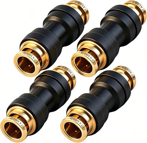 3/8 "DOT Air Brake Line Union Coupler 4 Pack، 3/8" Tube OD PTC/PTCR ودفع نحاسي لتوصيل التركيبات المستقيمة لأنظمة هواء مقطورة الشاحنة in Kuwait