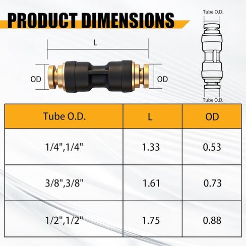 3/8 "DOT Air Brake Line Union Coupler 4 Pack، 3/8" Tube OD PTC/PTCR ودفع نحاسي لتوصيل التركيبات المستقيمة لأنظمة هواء مقطورة الشاحنة in Kuwait