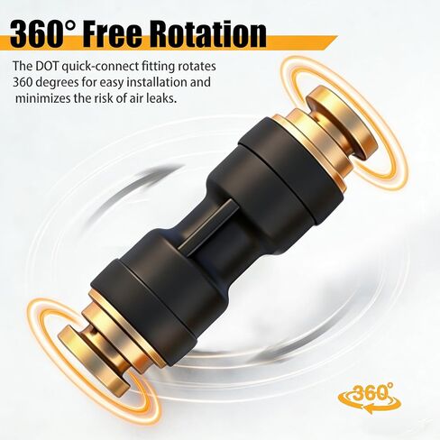 3/8 "DOT Air Brake Line Union Coupler 4 Pack، 3/8" Tube OD PTC/PTCR ودفع نحاسي لتوصيل التركيبات المستقيمة لأنظمة هواء مقطورة الشاحنة in Kuwait