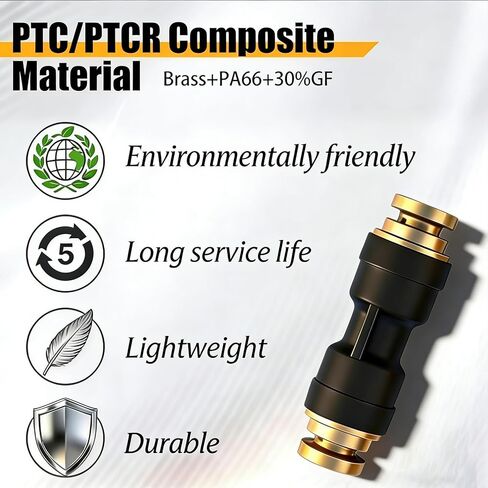 3/8 "DOT Air Brake Line Union Coupler 4 Pack، 3/8" Tube OD PTC/PTCR ودفع نحاسي لتوصيل التركيبات المستقيمة لأنظمة هواء مقطورة الشاحنة in Kuwait