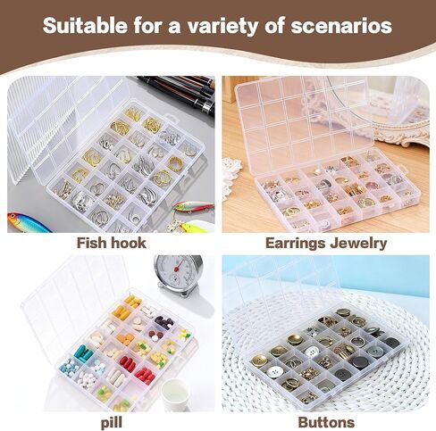 4-piece 24-grid transparent sorting box, used for small parts, jewelry storage box, for earrings, beads, storage, office supplies, Lego plastic, fishing tackle and bait box in Saudi Arabia