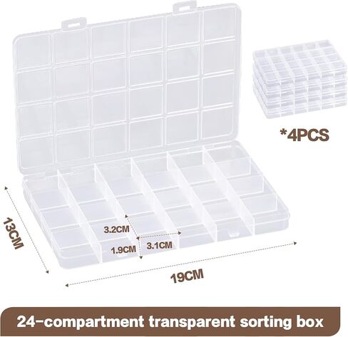 4-piece 24-grid transparent sorting box, used for small parts, jewelry storage box, for earrings, beads, storage, office supplies, Lego plastic, fishing tackle and bait box in Saudi Arabia