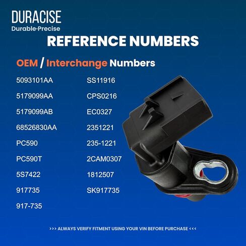 مستشعر موضع عمود الحدبات DURACISE متوافق مع 2002-2010 دودج رام 2500، 3500 بيك اب و2002-2018 رام 2500، 3500، 2011-2020 رام 4500، 5500 و2008-2013 فورد F-650، F-750 | تصنيع المعدات الأصلية # 5093101AA، 5179099AA in Kuwait