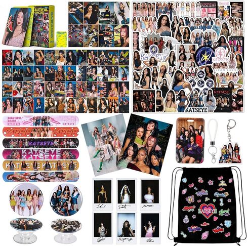 مجموعة هدايا Japior Katseye Merch تتضمن 55 بطاقة صور، 100 ملصق، 1 حقيبة برباط، 6 أساور صفعة، 6 بطاقات لومو، 2 دبابيس، 2 حامل حلقة هاتف، 2 ملصق لاصق، حبل لهدايا المعجبين in Kuwait