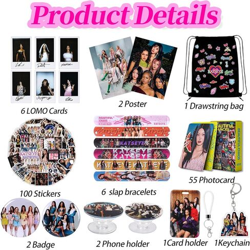 مجموعة هدايا Japior Katseye Merch تتضمن 55 بطاقة صور، 100 ملصق، 1 حقيبة برباط، 6 أساور صفعة، 6 بطاقات لومو، 2 دبابيس، 2 حامل حلقة هاتف، 2 ملصق لاصق، حبل لهدايا المعجبين in Kuwait