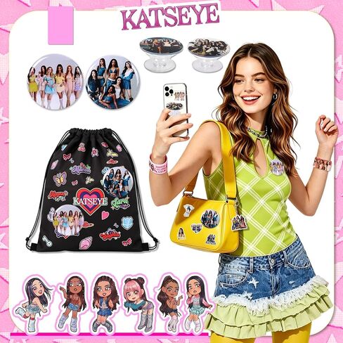 مجموعة هدايا Japior Katseye Merch تتضمن 55 بطاقة صور، 100 ملصق، 1 حقيبة برباط، 6 أساور صفعة، 6 بطاقات لومو، 2 دبابيس، 2 حامل حلقة هاتف، 2 ملصق لاصق، حبل لهدايا المعجبين in Kuwait