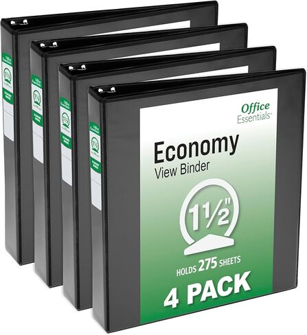 3 مجلدات حلقية من Office Essentials Economy View، حلقات دائرية 1.5 بوصة، عمود فقري 2.1 بوصة، سعة 275 ورقة، مجلدات سوداء (4 عبوات من 03129) in Kuwait