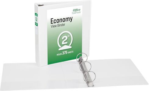 Office Essentials Economy View 3 مجلدات حلقية، 2 حلقات دائرية، 2.8 بوصة عمود فقري، سعة 375 ورقة، مجلدات بيضاء (4 عبوات من 03146) in Kuwait