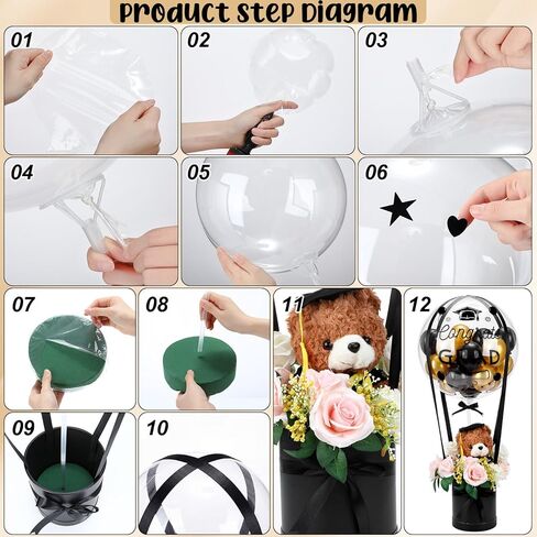 Thenshop 2026 DIY Graduation Surprise Gift Set Graduation Party Supplies, 9.8 In Bear Stuffed Animal with Cap Flower Grad Gift Box 20 In Bobo Balloon Black Gold Latex Balloon for Congrat Grad Ceremony in Saudi Arabia