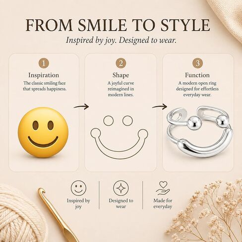 Smiley Face Crochet Tension Ring for Finger, Adjustable Minimalist Yarn Guide Ring for Knitting, Silver Plated Crochet Ring with Thread Cutter & Kit, Joyful Jewelry Gift for Crocheters in Saudi Arabia