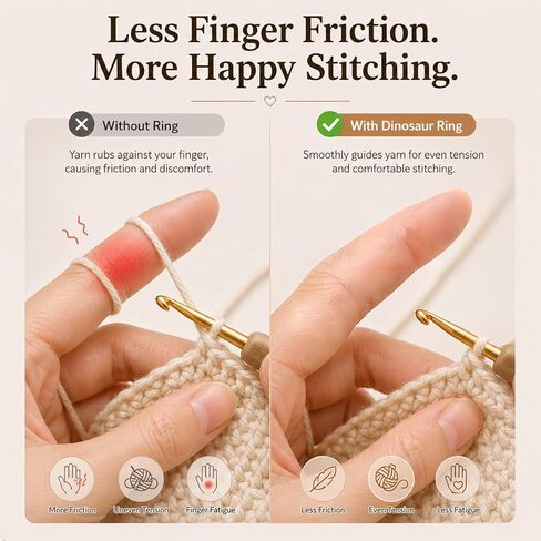 5Pcs Curated Dinosaur & Dragon Crochet Ring for Finger Adjustable, Prehistoric Tension Ring for Crochet & Knitting, T-Rex Stegosaurus Yarn Guide Finger Holder with Thread Cutter Ring, US Size 5-12 in Saudi Arabia