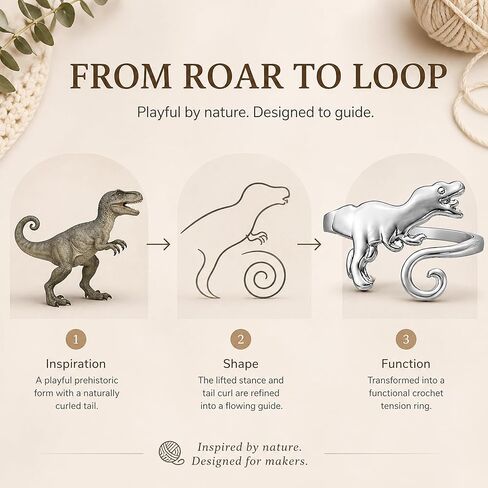 5Pcs Curated Dinosaur & Dragon Crochet Ring for Finger Adjustable, Prehistoric Tension Ring for Crochet & Knitting, T-Rex Stegosaurus Yarn Guide Finger Holder with Thread Cutter Ring, US Size 5-12 in Saudi Arabia