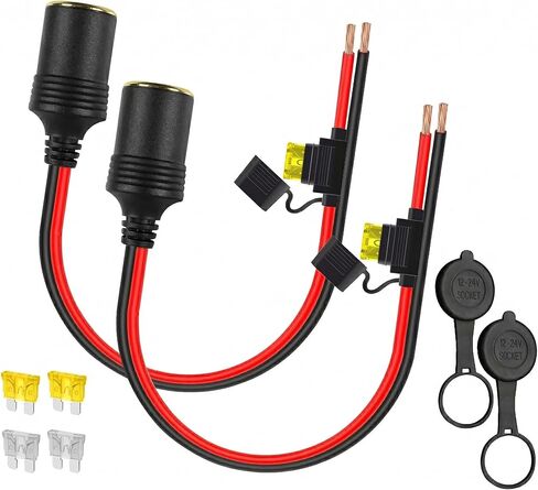 2-Pack 13AWG Heavy Duty Car Cigarette Lighter Socket with 20A Fuse, 12V 24V Female Socket to Bare Wire Open End Cable, 1FT Replacement Power Cord for Inverter, Air Pump, Car Fridge in Saudi Arabia
