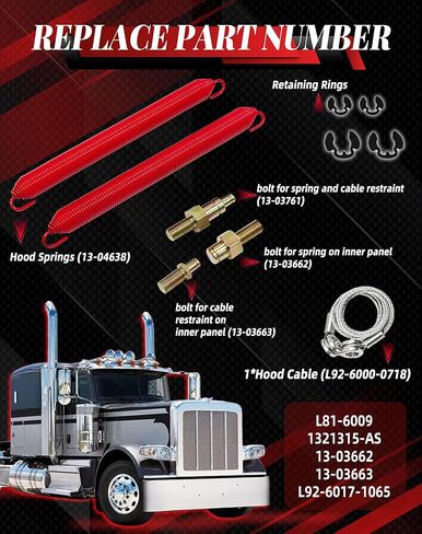 2 قطعة طقم زنبركي ذو غطاء أحمر مناسب لشاحنات سلسلة Peterbilt 388/389 2008-2023 مع كابل ومسامير مسمار مع حلقات الاحتفاظ استبدال L81-6009، 1321315-AS، 13-03662، 13-03663، L92-6017-1065 in Kuwait
