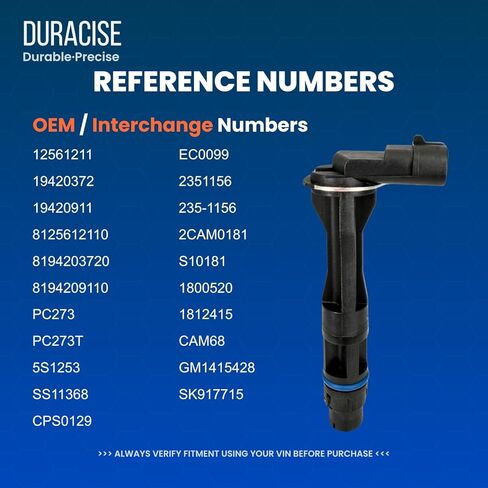 مستشعر موضع عمود الحدبات DURACISE متوافق مع 1999-2007 شيفروليه سيلفرادو 1500 وتاهو وسوبربان و2000-2006 جي إم سي يوكون وسييرا 1500 و2002-2006 كاديلاك إسكاليد | تصنيع المعدات الأصلية #12561211، 19420372 in Kuwait