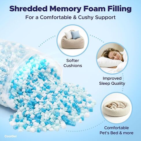 Cool Gel Shredded Memory Foam Refill 3 lb, Cooling Gel Infused Bean Bag Filler for Pillows, Dog Beds, Couch Cushions in Saudi Arabia