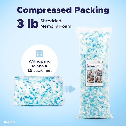 Cool Gel Shredded Memory Foam Refill 3 lb, Cooling Gel Infused Bean Bag Filler for Pillows, Dog Beds, Couch Cushions in Saudi Arabia