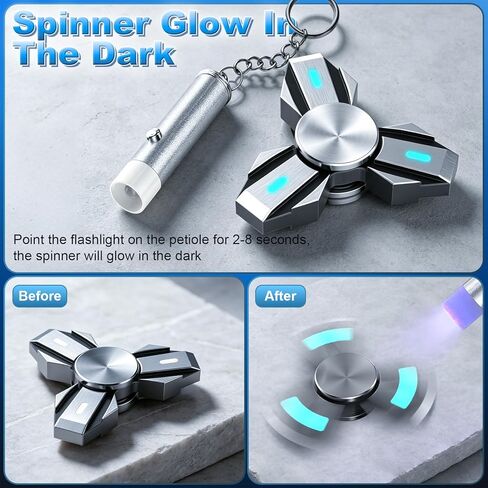 ATESSON Light Up Fidget Spinner Metal Fidget Toys للبالغين والأطفال من الفولاذ المقاوم للصدأ تحمل وقت دوران طويل هادئ وسلس، وتخفيف التوتر والقلق ADHD لعبة Fidget Spinners مع الفلورسنت in Kuwait