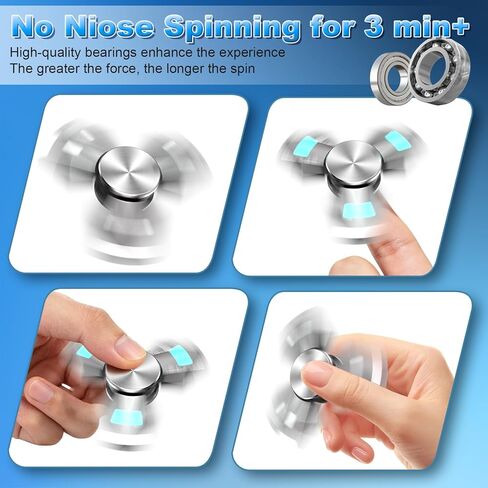 ATESSON Light Up Fidget Spinner Metal Fidget Toys للبالغين والأطفال من الفولاذ المقاوم للصدأ تحمل وقت دوران طويل هادئ وسلس، وتخفيف التوتر والقلق ADHD لعبة Fidget Spinners مع الفلورسنت in Kuwait