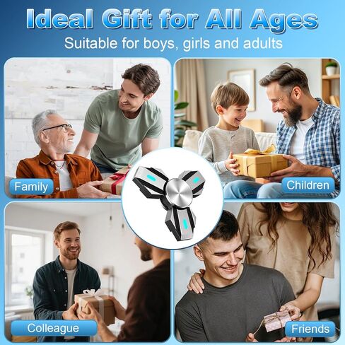 ATESSON Light Up Fidget Spinner Metal Fidget Toys للبالغين والأطفال من الفولاذ المقاوم للصدأ تحمل وقت دوران طويل هادئ وسلس، وتخفيف التوتر والقلق ADHD لعبة Fidget Spinners مع الفلورسنت in Kuwait