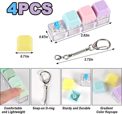 GOLDGE 4 Pack Keyboard Fidget Toy, 4-in-1 Keyboard Keychain Silent Fidget Toys, Button Stress Relief Clicker Toys for Adults- Calm Anxiety, Focus Boost, Portable Sensory Stress-Relief Fidget Gifts in Kuwait