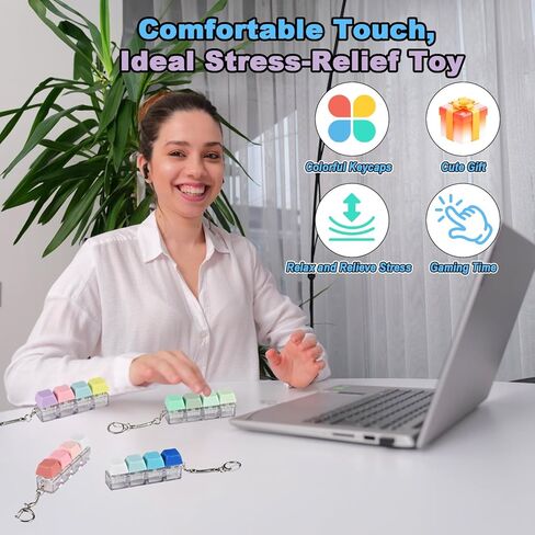 GOLDGE 4 Pack Keyboard Fidget Toy, 4-in-1 Keyboard Keychain Silent Fidget Toys, Button Stress Relief Clicker Toys for Adults- Calm Anxiety, Focus Boost, Portable Sensory Stress-Relief Fidget Gifts in Kuwait