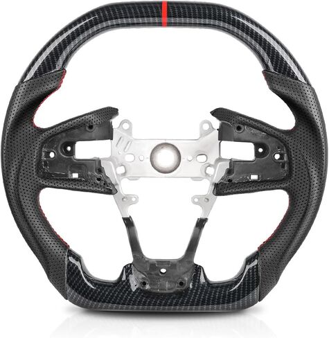 عجلة قيادة بنمط ألياف الكربون لسيارة Honda Civic الجيل الحادي عشر 2022-2026 Si Type R FL5، Integra Acura 2023-2026، F1 Racing Double Flat Shape، خياطة حمراء Hydro Dip لامعة، بدون تدفئة in Kuwait