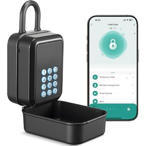 صندوق قفل المفتاح الذكي صندوق قفل بلوتوث إلكتروني مع التحكم في تطبيق Tuya وأنواع رمز PIN، شارك صندوق قفل المفتاح الإلكتروني لمكتب منزل Airbnb Realtor مع تكبل قابل للإزالة (أسود) in Kuwait