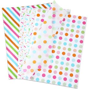 Marspark 60 Sheets Rainbow Tissue Paper for Gift Bags, Polka Dot, Stripe and Confetti Gift Wrapping Paper for Birthday, DIY Crafts, Baby Shower, Party Decor and Wedding, Bulk 3 Designs in Kuwait