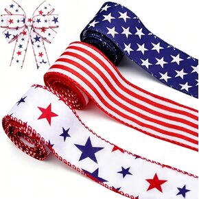 3 Rolls Red White Blue Patriotic Ribbon for Independence Day, Memorial Day, Veterans Day, Great for Gift Wrapping, Party Decor, Wreath Making, Crafts and All Patriotic Holiday Celebrations in Saudi Arabia