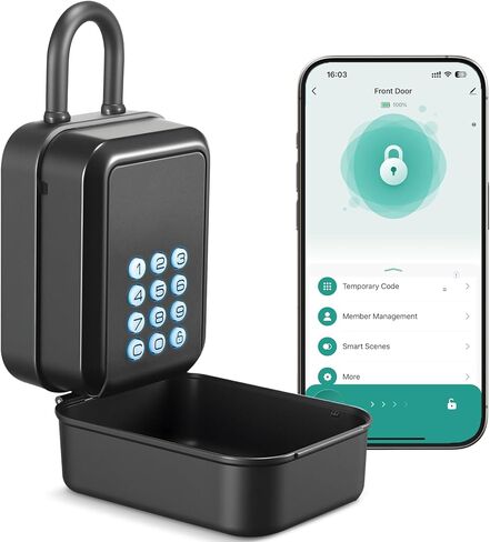 صندوق قفل المفتاح الذكي صندوق قفل بلوتوث إلكتروني مع التحكم في تطبيق Tuya وأنواع رمز PIN، شارك صندوق قفل المفتاح الإلكتروني لمكتب منزل Airbnb Realtor مع تكبل قابل للإزالة (أسود) in Kuwait