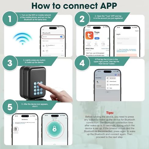 صندوق قفل المفتاح الذكي صندوق قفل بلوتوث إلكتروني مع التحكم في تطبيق Tuya وأنواع رمز PIN، شارك صندوق قفل المفتاح الإلكتروني لمكتب منزل Airbnb Realtor مع تكبل قابل للإزالة (أسود) in Kuwait