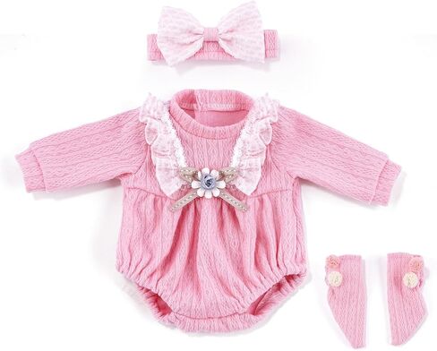 BABESIDE 12-16 Inch Baby Doll Clothes Set, 3 Pcs Pink Doll Outfit with Romper, Headband & Socks, Soft Cute Baby Doll Accessories for Girls Pretend Play Gift for Kids 3+ in Kuwait