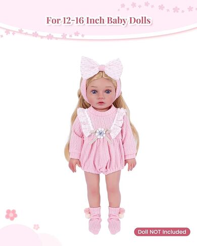 BABESIDE 12-16 Inch Baby Doll Clothes Set, 3 Pcs Pink Doll Outfit with Romper, Headband & Socks, Soft Cute Baby Doll Accessories for Girls Pretend Play Gift for Kids 3+ in Kuwait
