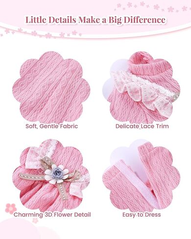BABESIDE 12-16 Inch Baby Doll Clothes Set, 3 Pcs Pink Doll Outfit with Romper, Headband & Socks, Soft Cute Baby Doll Accessories for Girls Pretend Play Gift for Kids 3+ in Kuwait