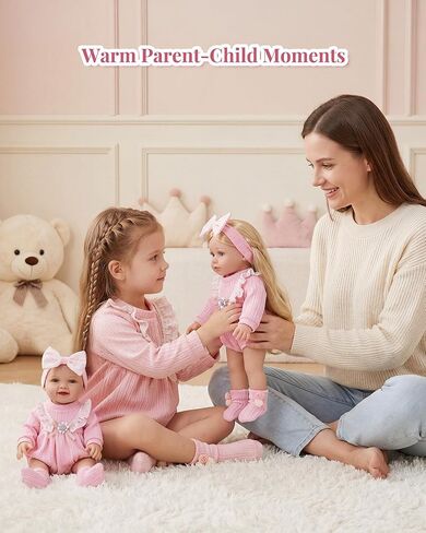 BABESIDE 12-16 Inch Baby Doll Clothes Set, 3 Pcs Pink Doll Outfit with Romper, Headband & Socks, Soft Cute Baby Doll Accessories for Girls Pretend Play Gift for Kids 3+ in Kuwait
