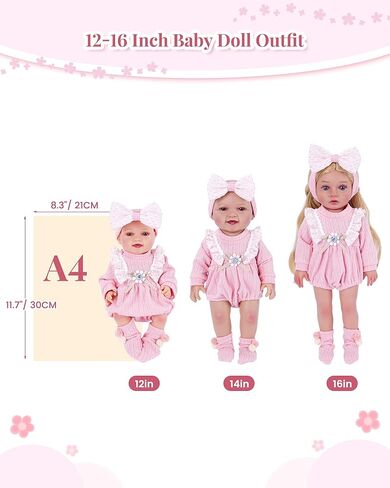 BABESIDE 12-16 Inch Baby Doll Clothes Set, 3 Pcs Pink Doll Outfit with Romper, Headband & Socks, Soft Cute Baby Doll Accessories for Girls Pretend Play Gift for Kids 3+ in Kuwait