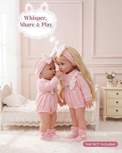 BABESIDE 12-16 Inch Baby Doll Clothes Set, 3 Pcs Pink Doll Outfit with Romper, Headband & Socks, Soft Cute Baby Doll Accessories for Girls Pretend Play Gift for Kids 3+ in Kuwait