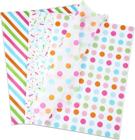 Marspark 60 Sheets Rainbow Tissue Paper for Gift Bags, Polka Dot, Stripe and Confetti Gift Wrapping Paper for Birthday, DIY Crafts, Baby Shower, Party Decor and Wedding, Bulk 3 Designs in Kuwait