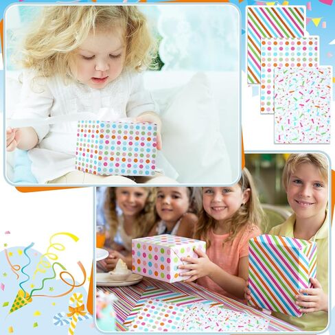Marspark 60 Sheets Rainbow Tissue Paper for Gift Bags, Polka Dot, Stripe and Confetti Gift Wrapping Paper for Birthday, DIY Crafts, Baby Shower, Party Decor and Wedding, Bulk 3 Designs in Kuwait