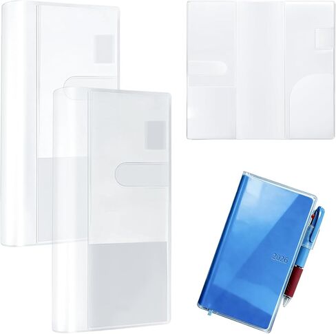 غطاء كتاب شفاف، غطاء مكون من قطعتين لأسابيع Hobonichi، غطاء حماية من مادة PVC PVC مع حلقة قلم وجيوب للمجلة والمخطط (8.18 بوصة × 7.67 بوصة) in Kuwait