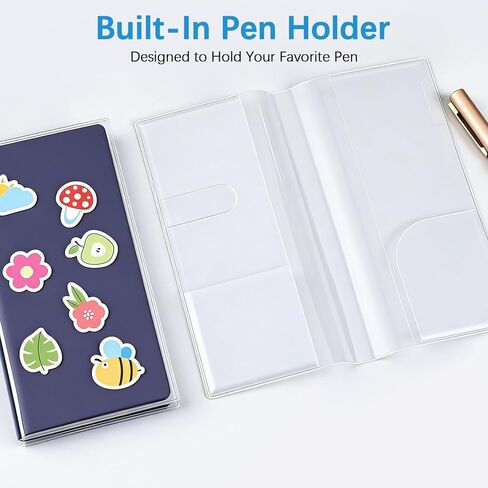 غطاء كتاب شفاف، غطاء مكون من قطعتين لأسابيع Hobonichi، غطاء حماية من مادة PVC PVC مع حلقة قلم وجيوب للمجلة والمخطط (8.18 بوصة × 7.67 بوصة) in Kuwait